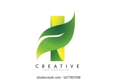 Letra I con diseño de eco-hoja de concepto ilustración vectorial.