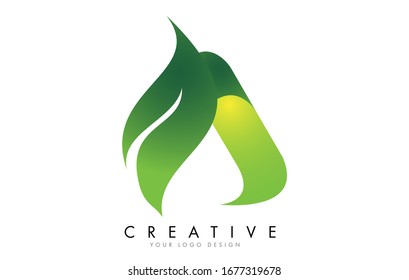 Letter A with eco leaf concept design vector illustration.