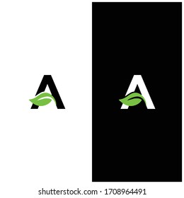 Letra A con logotipo de hoja ecológica