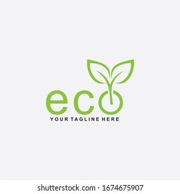 Letter ECO logo design. Plant abstract in letter design. Green leaf illustration symbol. Natural organic vector icon.