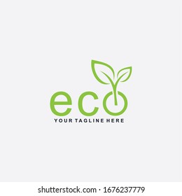 Letter ECO logo design. Plant abstract in letter design. Green leaf illustration symbol. Natural organic vector icon.