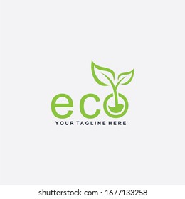 Letter ECO logo design. Plant abstract in letter design. Green leaf illustration symbol. Natural organic vector icon.