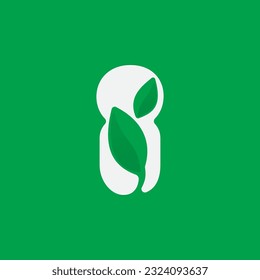 I letter eco logo with green leaves. Negative space agriculture icon. Lush foliage emblem. Vector template for seeds growing company, summer posters, waste recycling identity, nature friendly labels.
