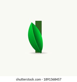 Le escribo logotipo ecológico con hoja. Fuente vectorial para afiches naturales, emblema ecológico, identidad vegana, tarjetas de hierbas y botánicas, etc.
