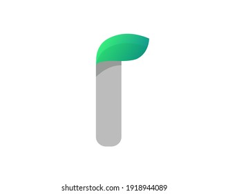 I letter eco logo with leaf. Vector font for bio posters, spa emblem, vegan, herbal and botanical cards etc.