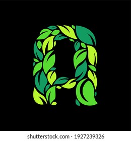 A letter ecology logo from a green leaves. Font style, vector design template elements for your application or corporate identity. - Vector