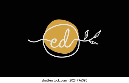 Letter ED or DE boho style botanical logo in flat minimal design symbol