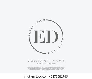 Letra ED Logo de escritura manual inicial con firma y estilo dibujado a mano.