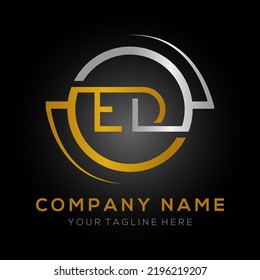 letter ED Logo Design Vector Template. Initial Gold And Silver Letter Design ED Vector Illustration With Black Background.