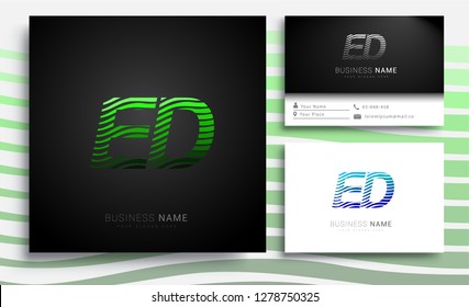 Letter ED logotype with colorful circle, with striped composition letter, sets of business card for company identity, creative industry, web.