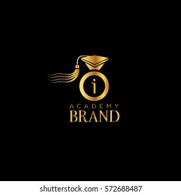 i letter education hat vector logo design template. Graduation cap golden sign (symbol, design element)