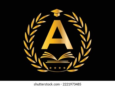 Letter A With Education Logo Book Concept. Training Career Sign, University, Academy Graduation Logo Template Vector Design.