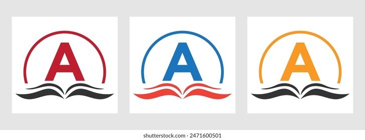 Letra A Educación Logo Book Concept. Formación Carrera, Universidad, Graduación de la Academia Logo Design