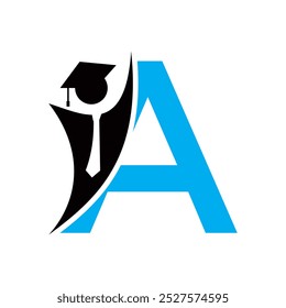 Letter A Education Logo Concept With Graduation Hat. Academy Graduation Logo Symbol