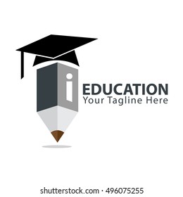Letter I Education logo concept with pencil and book icon. Design template for education purposes