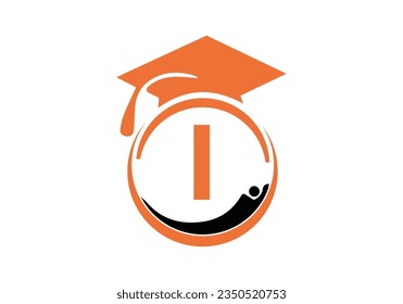 Concepto de tapón de graduación inicial con el logotipo de educación de la carta I. Logo de graduación con plantilla de vector de letra