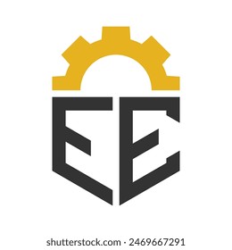 Letter EE Gear Logo Design for Service Center, Repair, Factory, Industrial, Digital and Mechanical Business