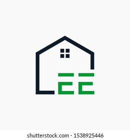 letter EE Line House Real Estate Logo. home initial E E concept. Construction logo template, Home and Real Estate icon. Housing Complex Simple Vector Logo Template. - vector