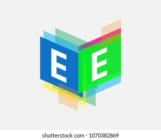 Letter EE logo with colorful geometric shape, letter combination logo design for creative industry, web, business and company.