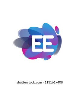 Letter EE logo with colorful splash background, letter combination logo design for creative industry, web, business and company.