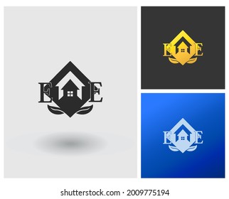 Letter EE Logo Initial-Monogramm-Stil mit Wohnbauform ideal für moderne Immobilienfirma