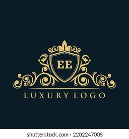 Letter EE logo with Luxury Gold Shield. Elegance logo vector template.