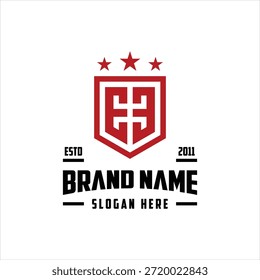 letter EE monogram shield star logo design vector template