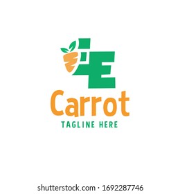 Letter EE with orange carrot logo design idea. Simple Vegetable icon vector template illustration. Can be used for web site, app, UI. Vegan concept related to fruits isolated on white background.