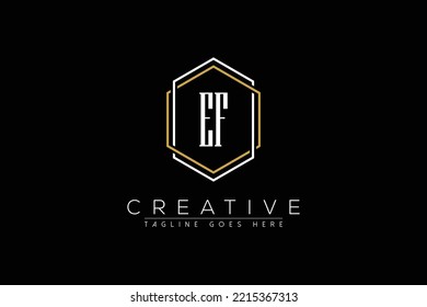 letter ef elegant and luxury Initial with hexagon frame minimal monogram logo design vector template