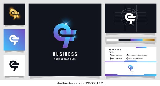 Letter eF or eT monogram logo with business card design