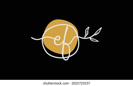 Letter EF or FE boho style botanical logo in flat minimal design symbol