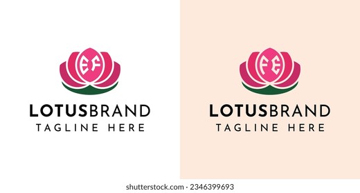 Letter EF and FE Lotus Logo Set, suitable for business related to lotus flowers with EF or FE initials.