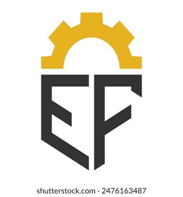 Buchstaben EF Gear Logo Design für Service Center, Repair, Factory, Industrie und Gewerbe, Digital and Mechanical Business