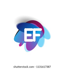 Letter EF logo with colorful splash background, letter combination logo design for creative industry, web, business and company.
