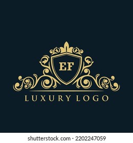 Letter EF logo with Luxury Gold Shield. Elegance logo vector template.