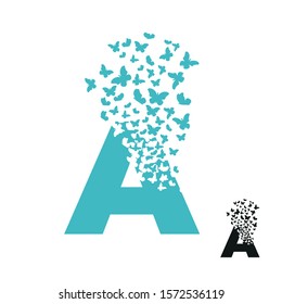 letter A with effect of destruction. Dispersion. Butterfly, moth.