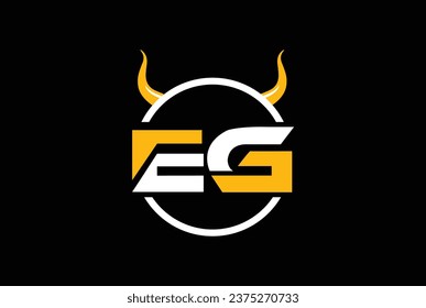 Letra E,G, EG OR GE Devil con diseño de logotipo de cuernos