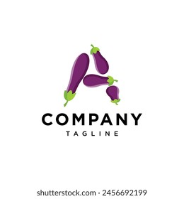 Letra A Icono de logotipo de berenjena Vector Plantilla.eps