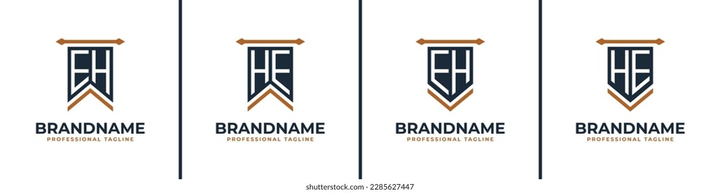 Letter EH and HE Pennant Flag Logo Set, Represent Victory. Suitable for any business with EH or HE initials.