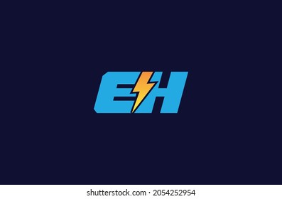 Letter EH logo with Lightning bolt icon, Power Energy Logo design, Alphabet H and E with electric bolt