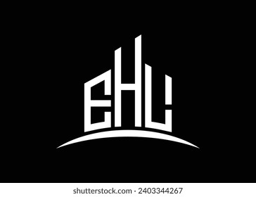 Letter EHL Building vector monogram logo design template. Building Shape EHL logo.