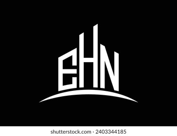 Letter EHN Building vector monogram logo design template. Building Shape EHN logo.