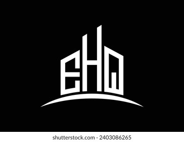Letter EHQ Building vector monogram logo design template. Building Shape EHQ logo.