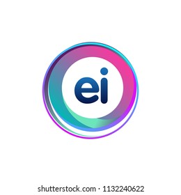 Letter EI logo with colorful circle, letter combination logo design with ring, circle object for creative industry, web, business and company.