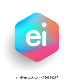Letter EI logo in hexagon shape and colorful background, letter combination logo design for business and company identity.
