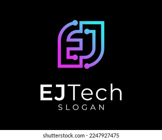 Letter EJ Circuit Technology Digital Line System Network Connection Electronic Vector Logo Design