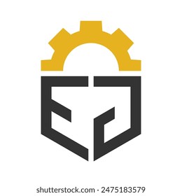 Letter EJ Gear Logo Design for Service Center, Repair, Factory, Industrial, Digital and Mechanical Business