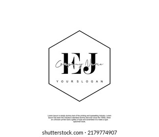 Letter EJ Initial handwriting logo with signature and hand drawn style.