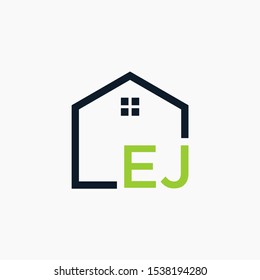 letter EJ Line House Real Estate Logo. home initial E J concept. Construction logo template, Home and Real Estate icon. Housing Complex Simple Vector Logo Template. - vector