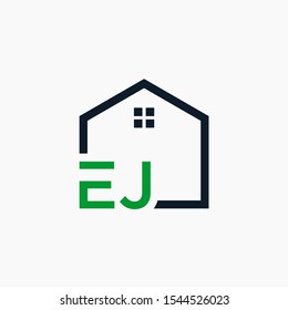 letter EJ Line House Real Estate Logo. home initial E J concept. Construction logo template, Home and Real Estate icon. Housing Complex Simple Vector Logo Template. - vector
